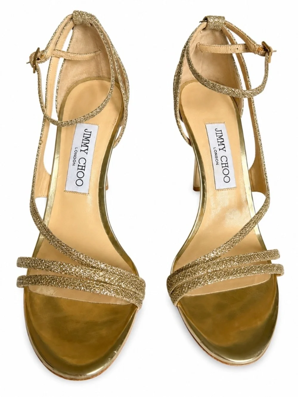 Jimmy Choo Valez Gold Glitter Strappy Sandal Heels Size 38
